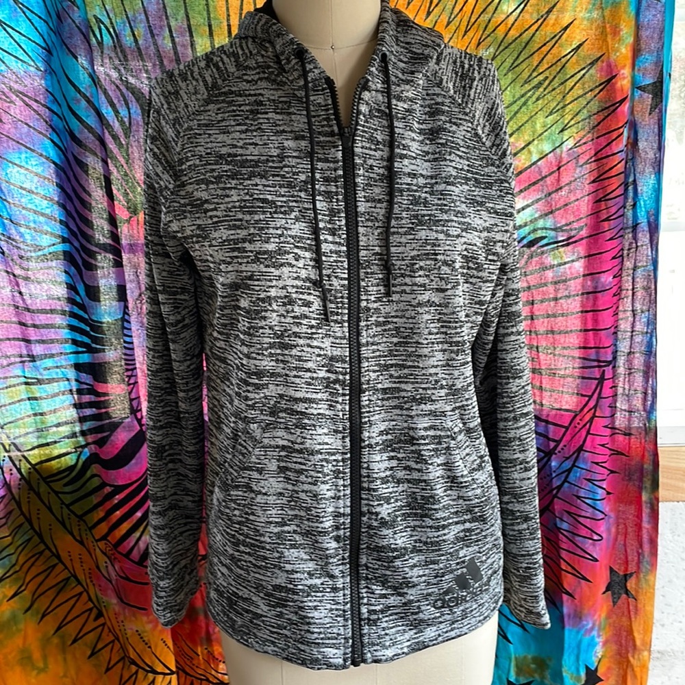 Adidas Black and Grey Full-Zip Hoodie